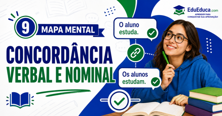 Mapa mental de concordância verbal e nominal para estudar Língua Portuguesa