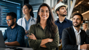 Profissionais de diferentes áreas associadas a cursos superiores e carreiras