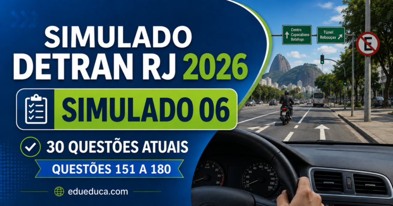 Simulado DETRAN RJ 2026 #6: 30 questões atualizadas com gabarito - questões para prova teórica da CNH no Rio de Janeiro