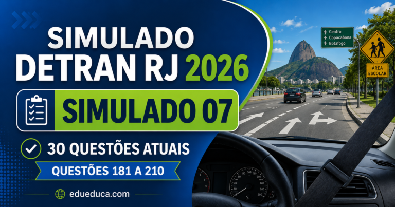 Simulado DETRAN RJ 2026 #7: 30 questões atualizadas com gabarito - questões para prova teórica da CNH no Rio de Janeiro