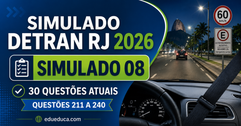 Simulado DETRAN RJ 2026 #8: 30 questões atualizadas com gabarito - questões para prova teórica da CNH no Rio de Janeiro