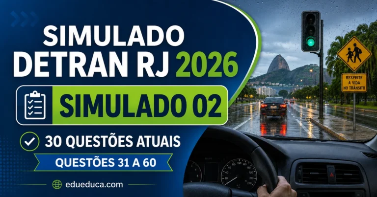 Simulado DETRAN RJ 2026 #2: 30 questões atualizadas com gabarito - questões para prova teórica da CNH no Rio de Janeiro