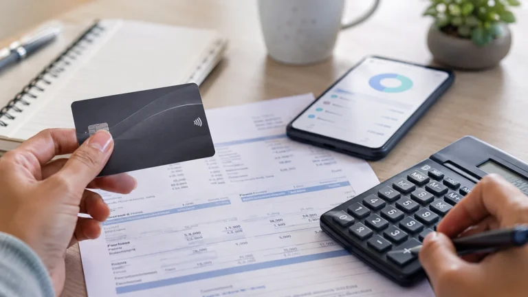 Como funciona o cartão de crédito com fatura, celular e calculadora