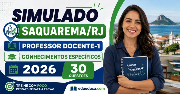 Simulado IBAM Professor Docente-1 Saquarema 2026 lote 04 com 30 questões de conhecimentos específicos