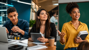 Estudantes comparando tecnólogo, bacharelado e licenciatura