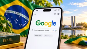 Google em verde, amarelo e azul em homenagem ao Dia da Independência do Brasil