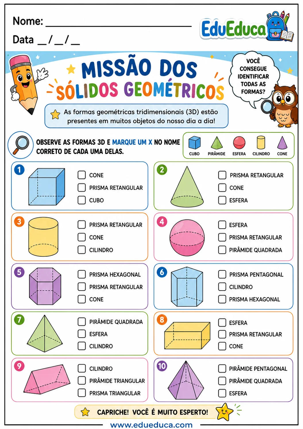 Atividade de identificação dos sólidos geométricos para estudantes do 4º ano