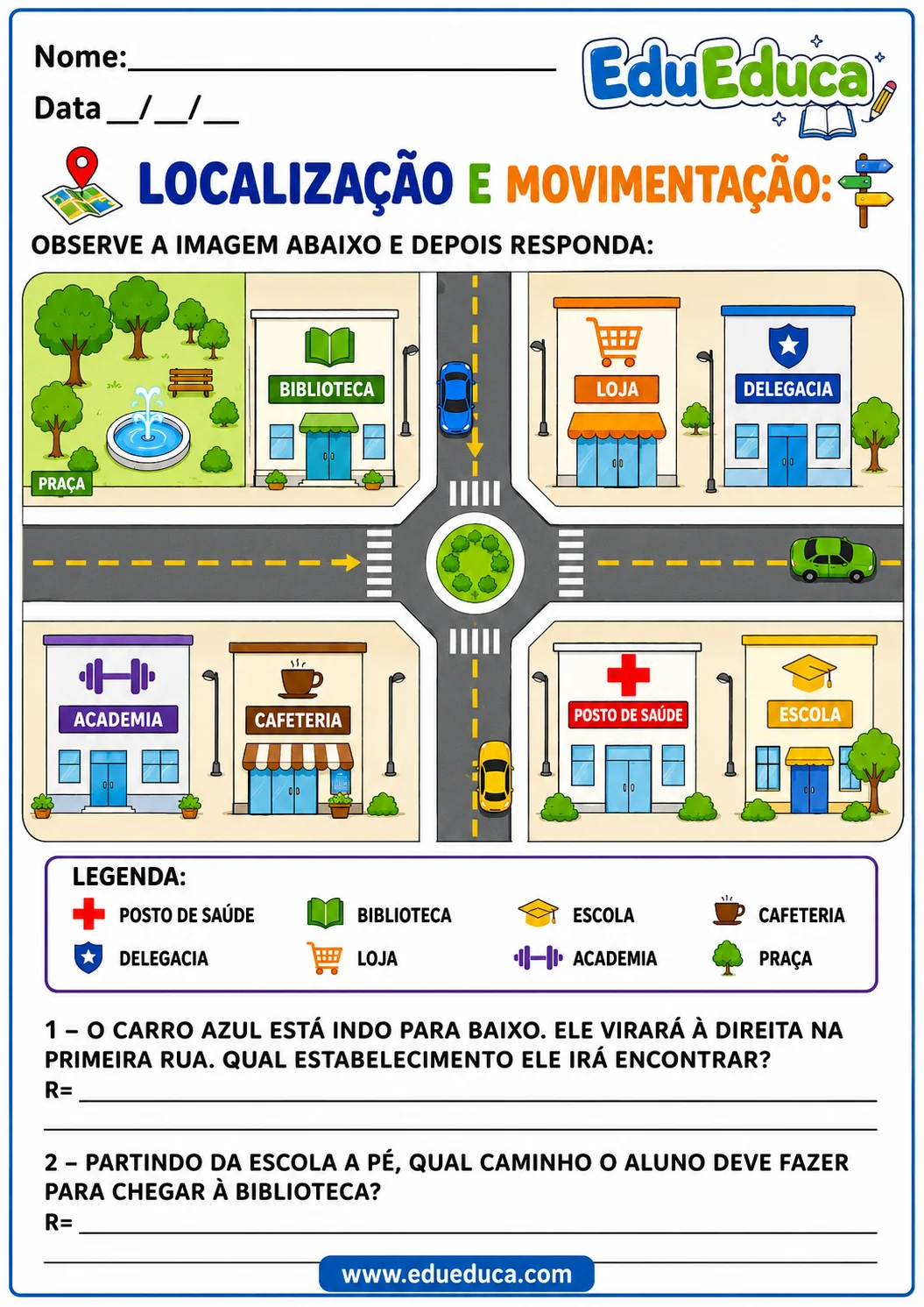 Atividade de localização e movimentação para estudantes do 4º ano