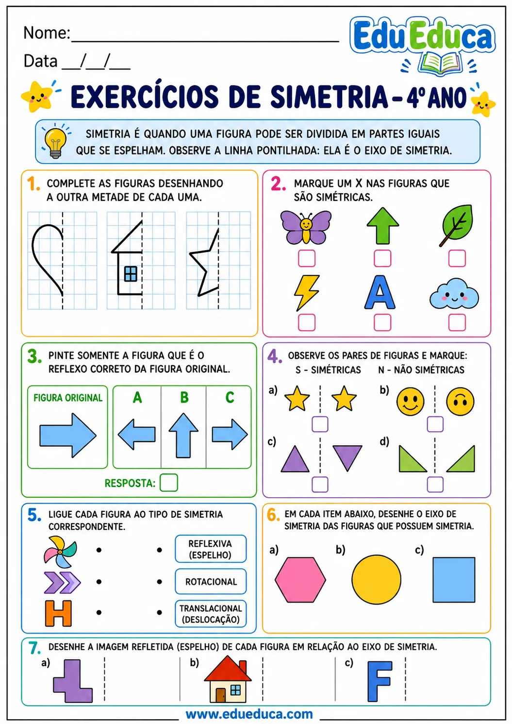 Exercícios de simetria para o 4º ano para estudantes do 4º ano