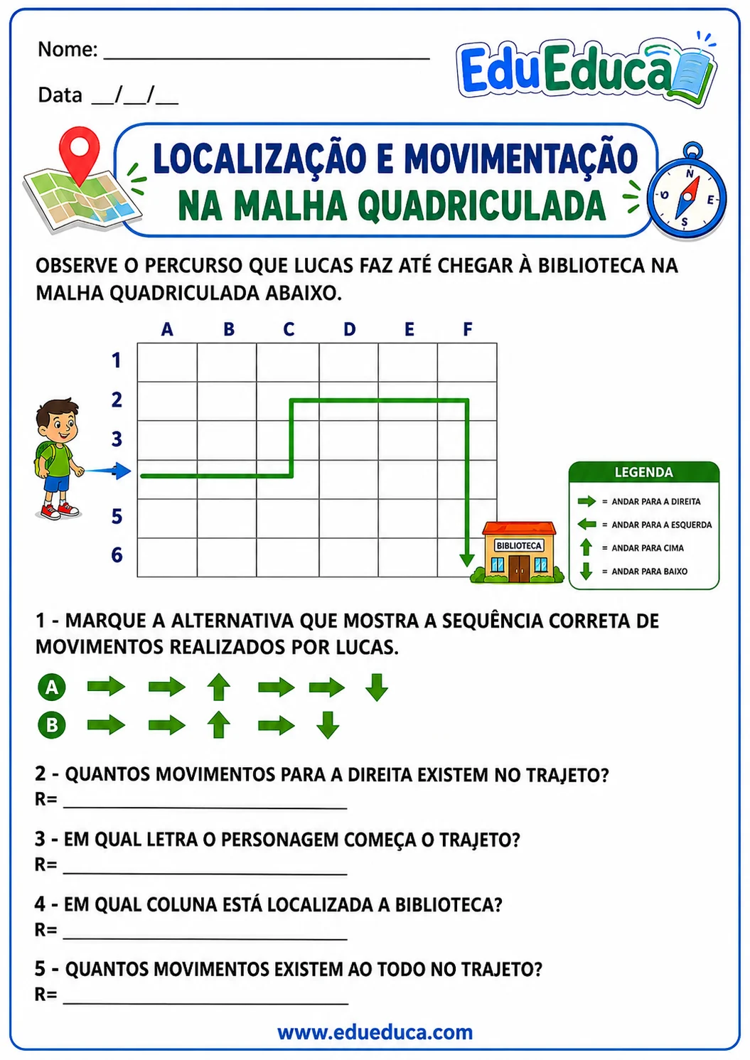 Atividade de localização na malha quadriculada para estudantes do 4º ano